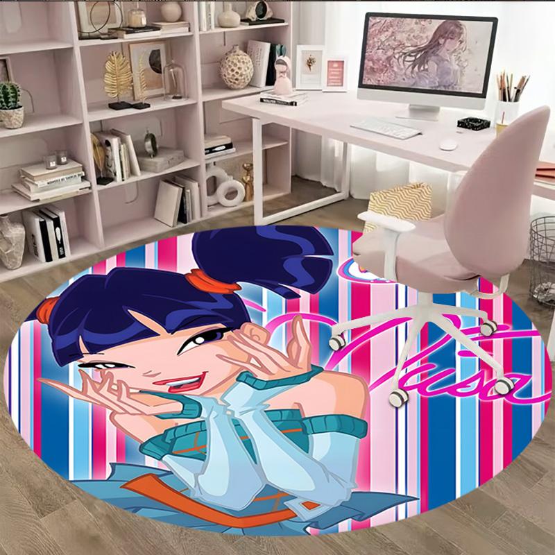 1pc Winx Club  Carpet, Round Rug, Comfortable, Suitable for Entryways, Living Rooms, Office, And Bedrooms, Christmas Decoration