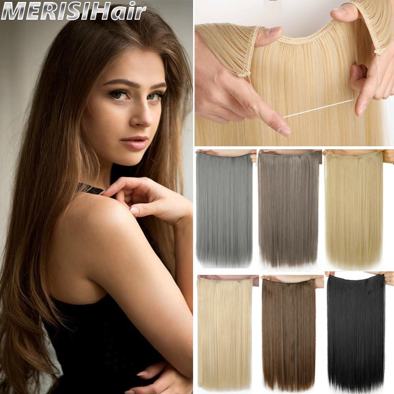 

MERISIHAIR Женщины Длинные Прямые Наращивание Волос Без Заколок Невидимый Шиньон из синтетического волокна для женщин