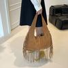 Solid Color Suede Handbag Tote Bag Underarm Packs Casual Tassel Shoulder Bag  Travel
