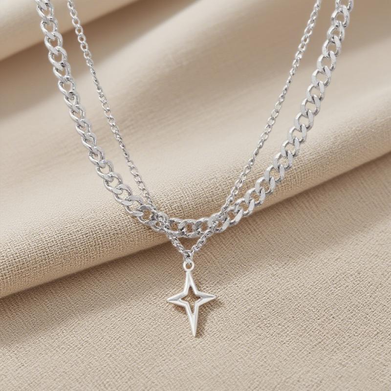 Fashion Punk Double Layer Star Pendant Necklace Men's Woman's Personality Hip Hop Designs Collarbone Chain Unisex Jewelry