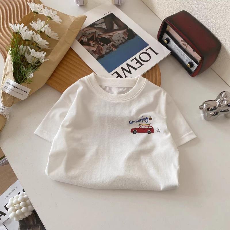 Summer Kids' Pure Cotton Cartoon T-shirt – Round Neck Short Sleeve for Toddlers and Young Children