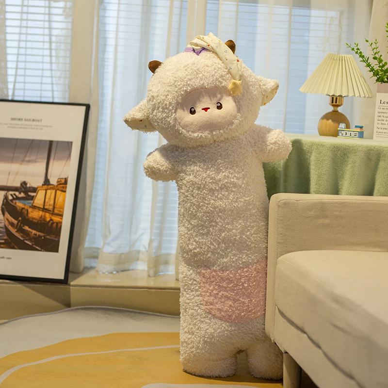 Cuddly Bear Pig Sheep Long Pillow Soft Curly Plush Huggable Animal Pillow Cushion Cute Comfortable Cozy Bed Companion Gifts