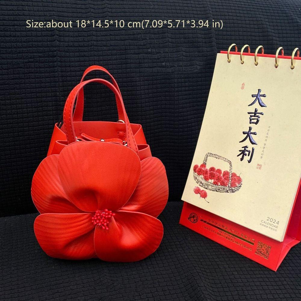 New Chinese-Style Floral Bucket Bag Flower French Mini Tote Bag Drawstring Bucket Purse Women