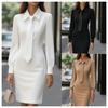 Autumn Fashion Elegant Solid Waist Tie Long Sleeve Dress for Women