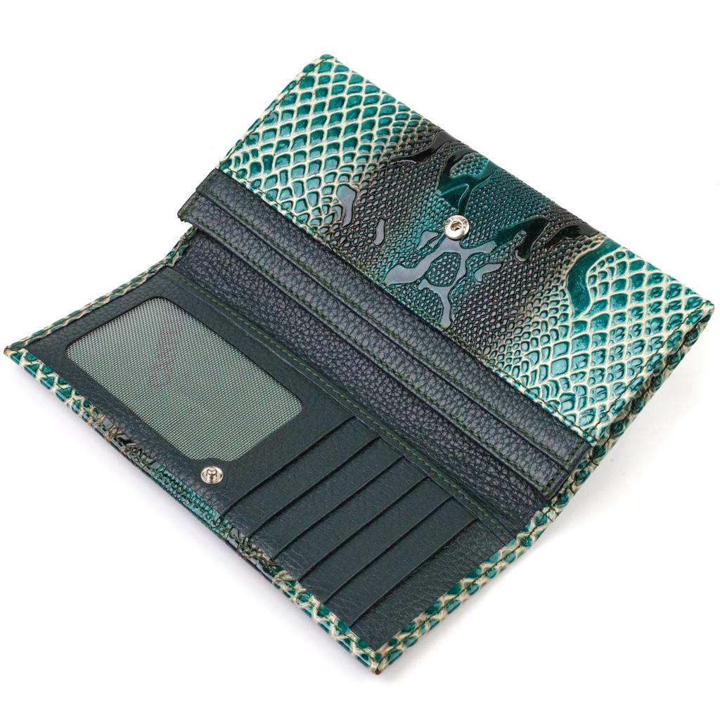 Patent Wallet for Women Made of Genuine Textured Leather with Reptile Embossing CANPELLINI 21824 Green