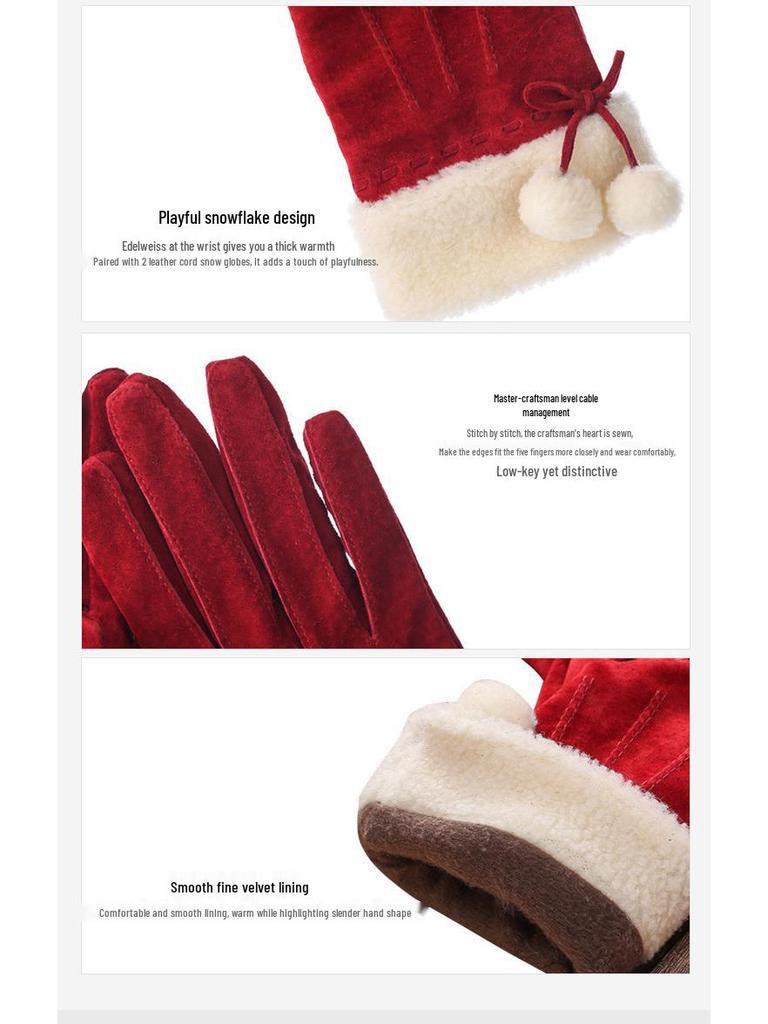 Women's Fleece-Lined Leather Cycling Gloves - Warm, Touchscreen-Ready, Perfect Christmas Gift