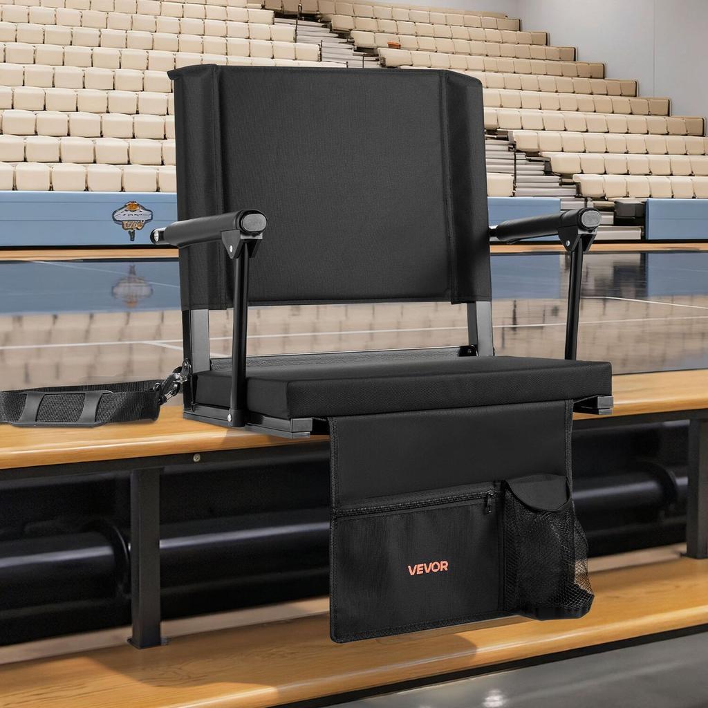 Stadium Seat, Portable Bleacher Seat with Armrest, Back Support and Thick Cushion, Bench Chair for Bleacher Includes Shoulder Strap, Hooks, Cup