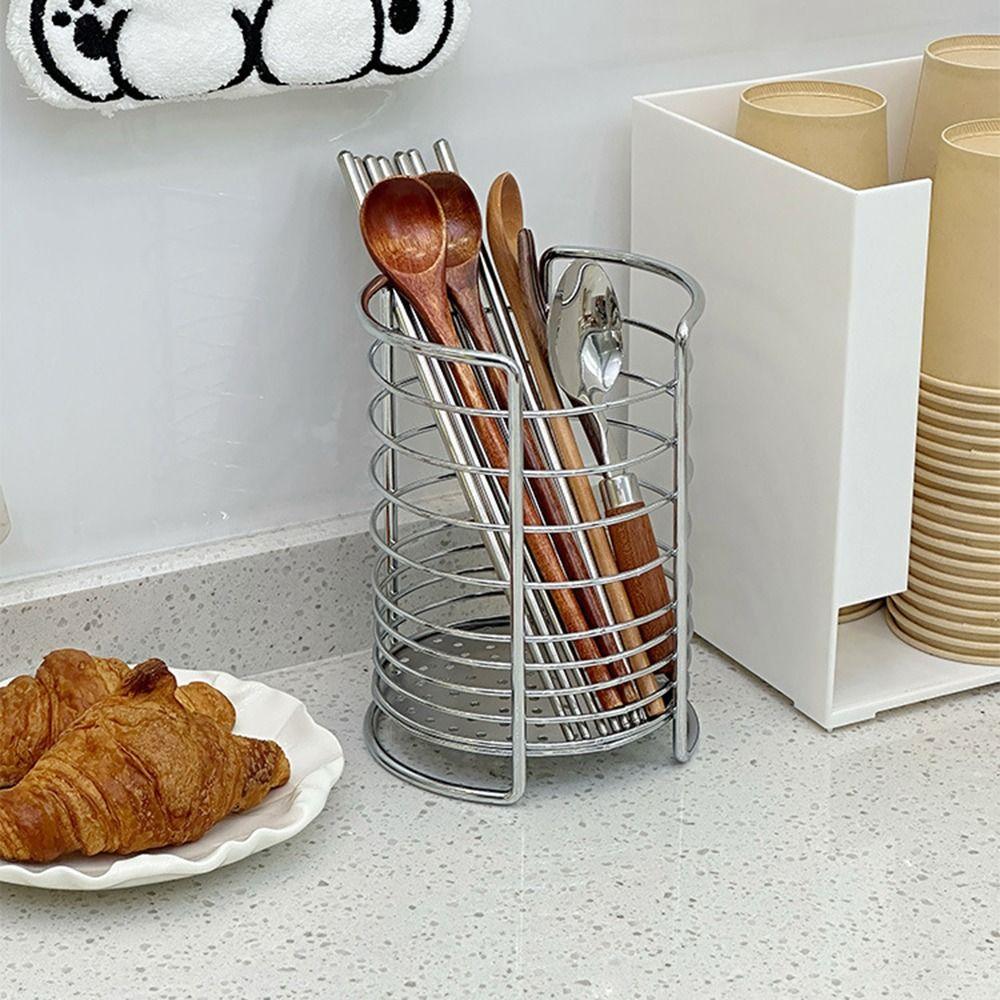 Round Kitchen Utensil Holders Draining Hole Base Tabletop Cutlery Drainer Desktop Organization