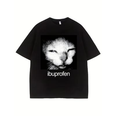 T-shirt Retro Taglia Europea con Divertenti Compresse di Ibuprofene e Maniche Corte Casual Morbide al Tatto per Umorismo Tema Farmaci Slogan Lavabile in Lavatrice Top Nero