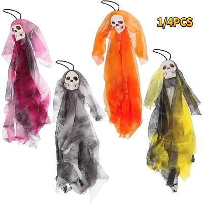 1/4 Stück Totenkopf-Anhänger, Girlanden-Dekoration, Halloween-Dekoration, fliegende Geister-Dekoration, Geister-Hängefahnen, Halloween-Hänge-Skelett, Geistertuch, Halloween-Party