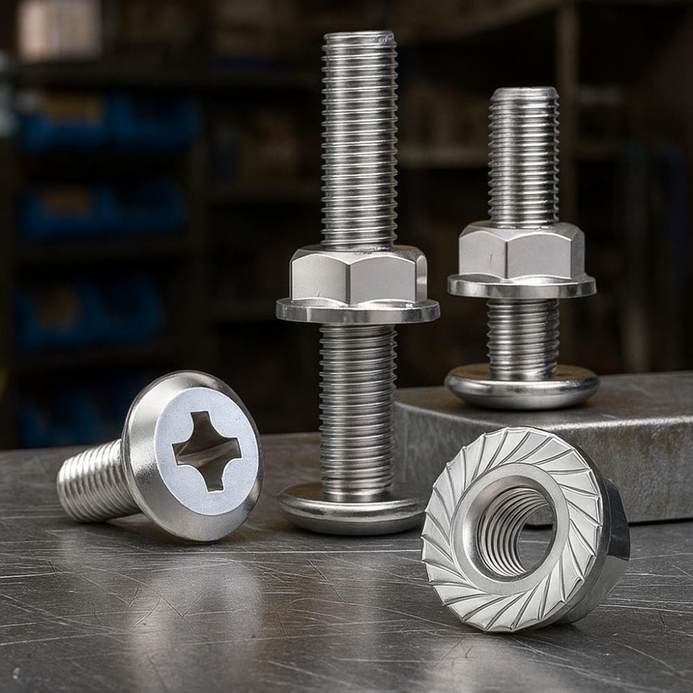 M6 M8 304 Edelstahl Schrauben Flache Unterlegscheiben Sprengringe Bolzen und Muttern Set Waffel Ultradünne Sechskopfschrauben Industrielle Verwendung