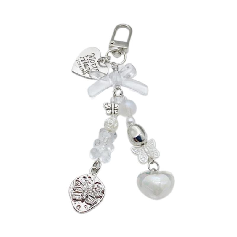 Stylish Phone Lanyard Bow Heart Phone Charm DIY Handmade  Bear Beaded Keychain Elegant Backpack Phone Camera Accessory 1