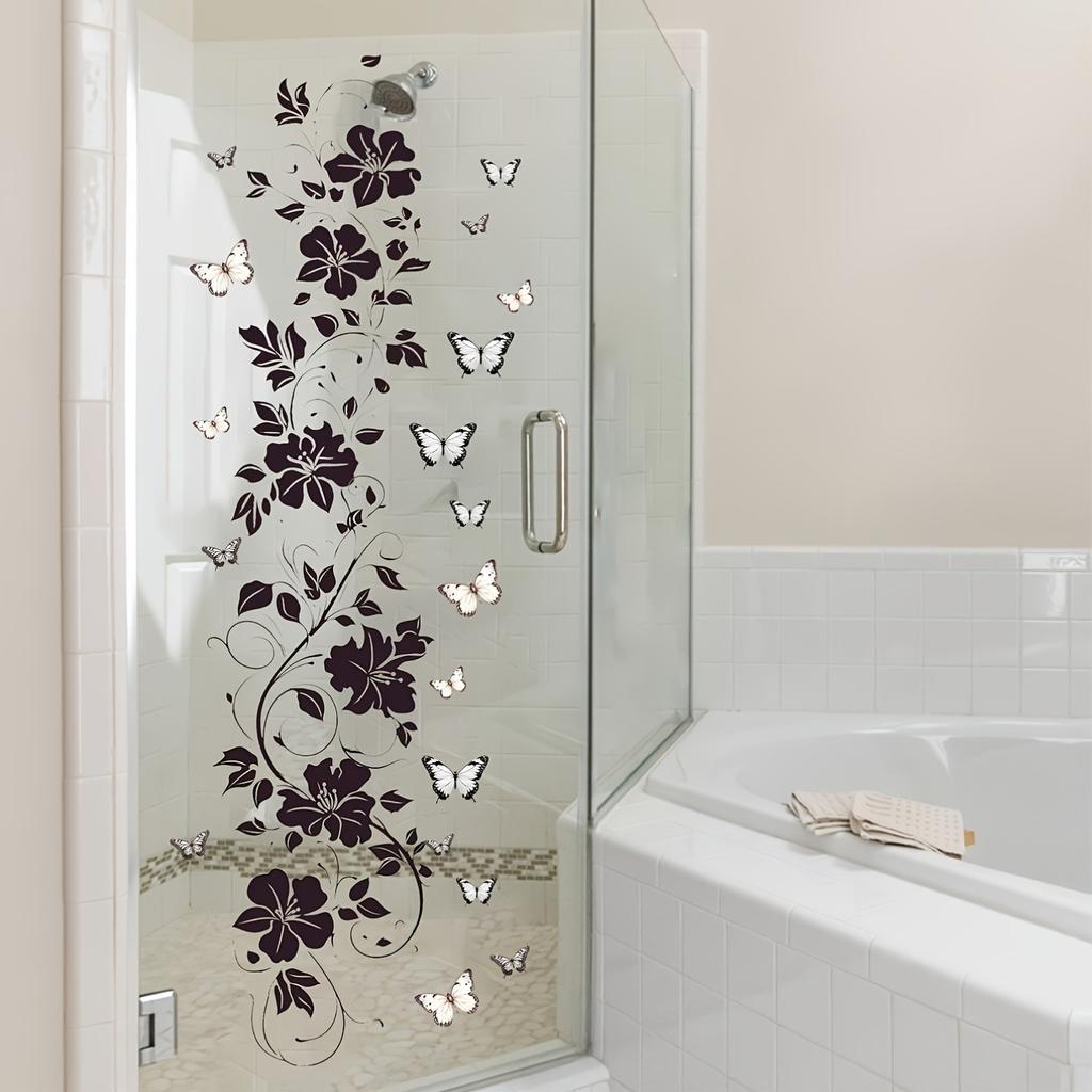 Modern Style Black Floral Vine And Butterfly Wall Sticker, for Self-Adhesive Removable Decoration on Plastic Surfaces in Bedrooms, Living Rooms