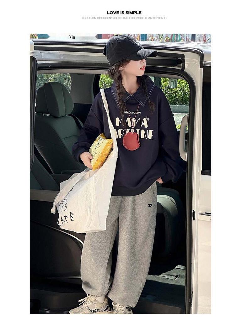 Herbst 2025 Mädchen-Sportbekleidung: Modisches Sweatshirt mit Buchstabenrevers und Hosen-Set