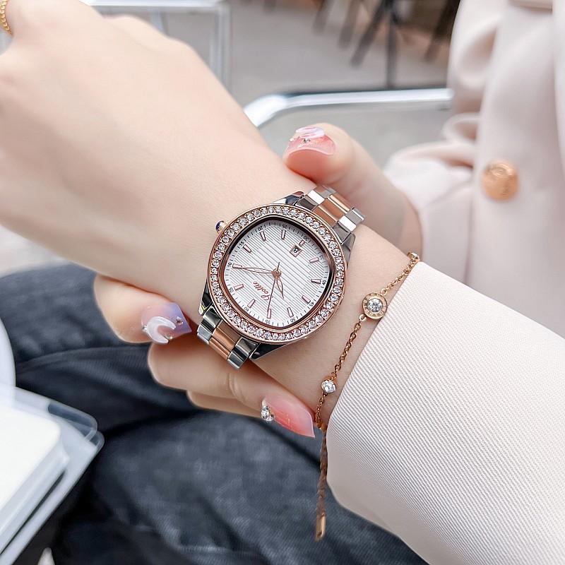 Fashion Diamond Watch Femininity Stainless Steel Strap Calendar Personalized Belt Watch Ladies Watch