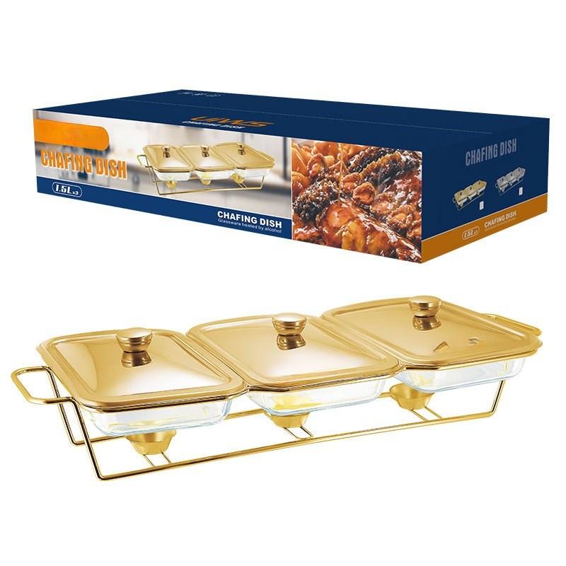 Alcohol Pot Restaurant Glass Food Heating Container Large Capacity Buffet Stove Gold/Silver Rectangular Glass Pot