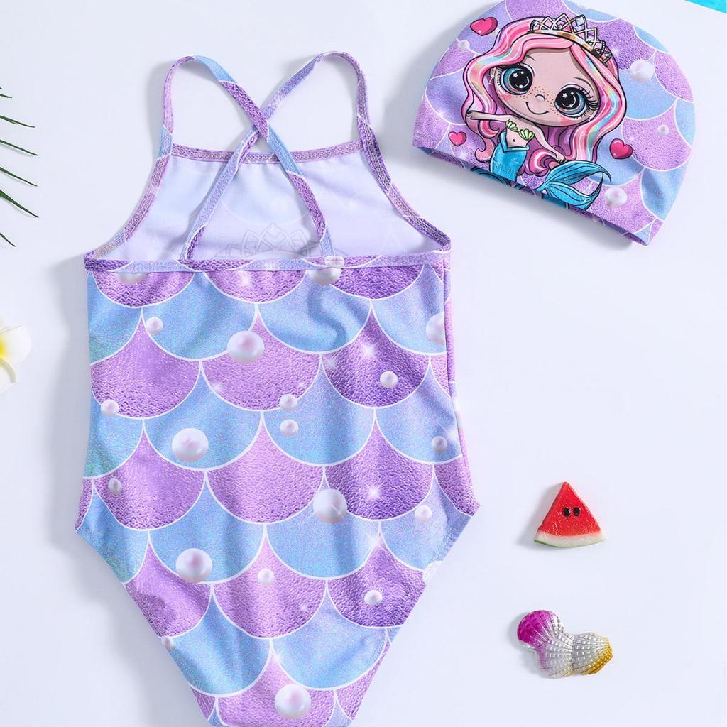 Exclusive Mermaid Print Halter Swimsuit for Baby Girls