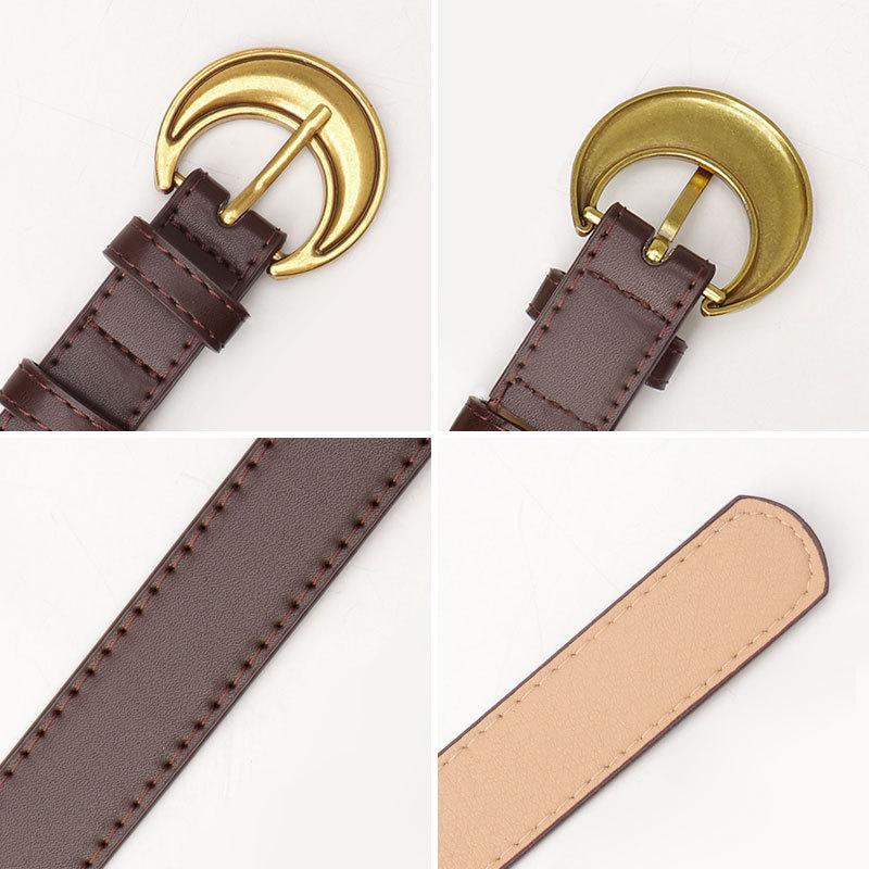 Retro Crescent Belt for Women Fashion Commuting Style Ancient Gold Pin Buckle Women's Belt Versatile High-end Jeans Belt