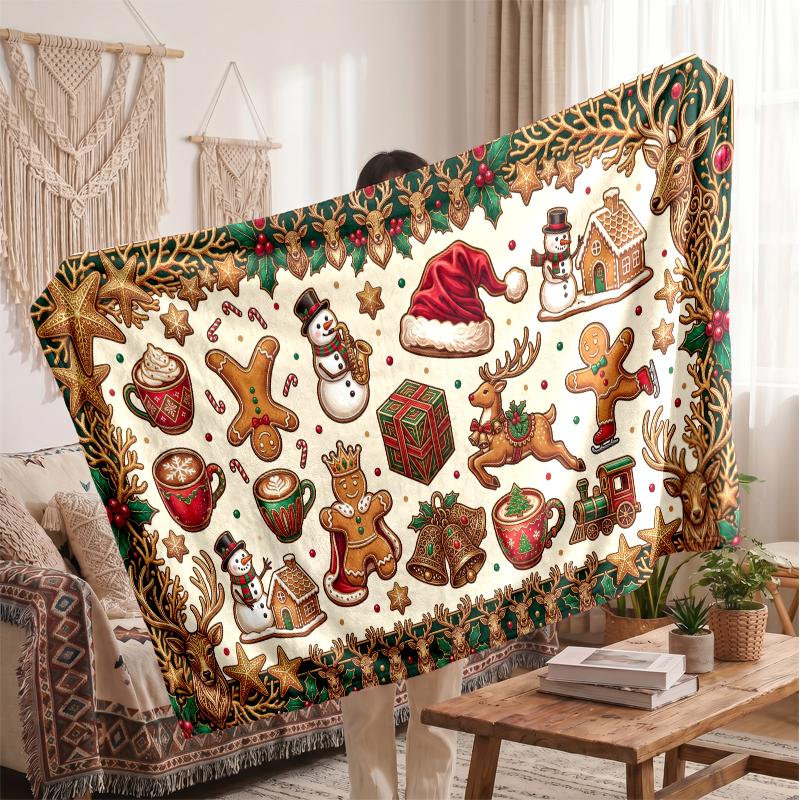 Christmas Flannel Throw Blanket Soft Warm Cozy For Sofa Bed Indoor Home Use Great Holiday Gift