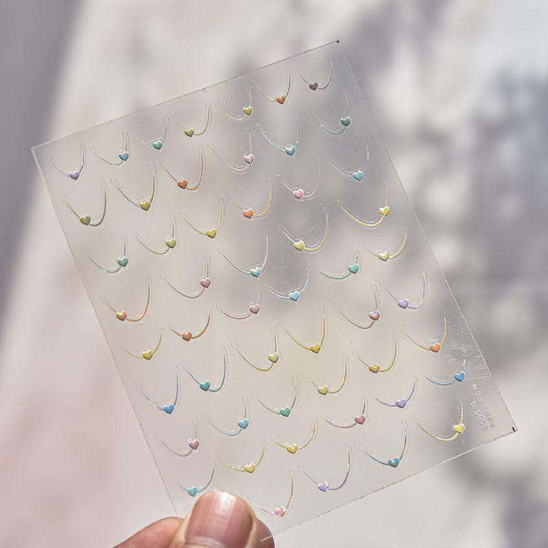 

Colored Loving Heart French Style Nail Stickers Paper Net Red Best Selling Embossed Smile Line Shell Light Adhesive Fingernail Decoration Decals Heart TO5008