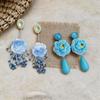 Silver Needle Holiday Style Smudge Resin 3D Flower Water Drop Stud Earrings High-end Personality Niche Women Earrings