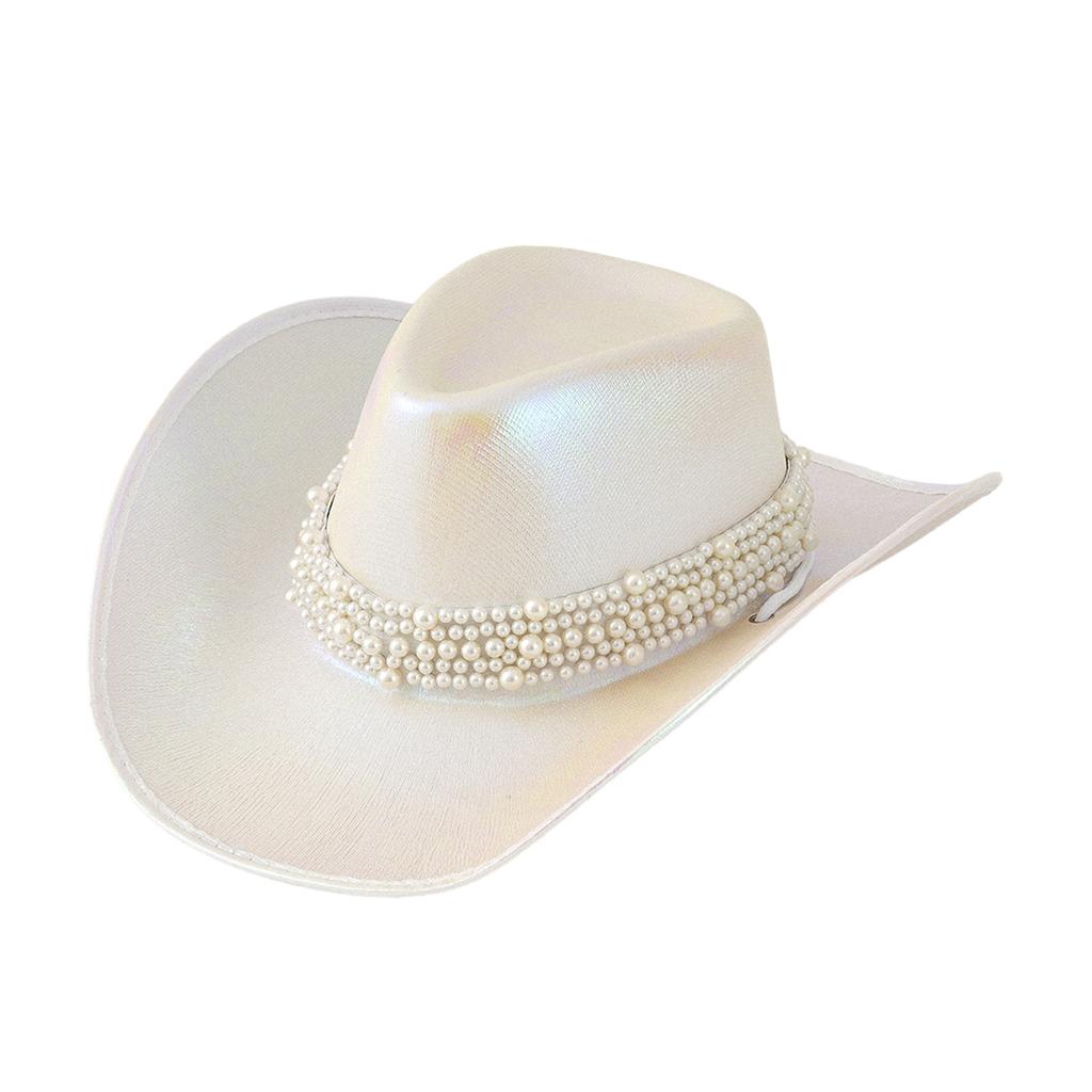 Jeweled Pearls Cowboy Hats Bride Hat Panama Hat for Bachelorette Party Cowboy Hats for Club Stage Shows