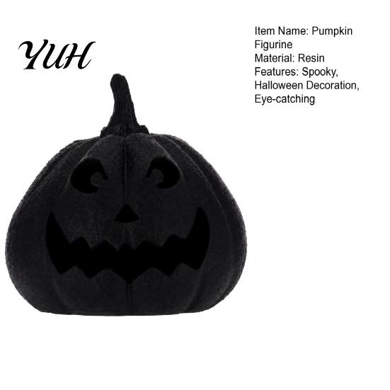 Unique Ghost Face Carving Halloween Pumpkin Figurine, Black Resin Spooky Sculpture, Decor Gothic Tabletop Centerpiece for Home Table Mantel Fireplace