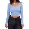 Square Collar Long Sleeve Casual Women T Shirts Green Autumn Skinny Sexy Solid Basic Crop Tops Fashion Streetwear