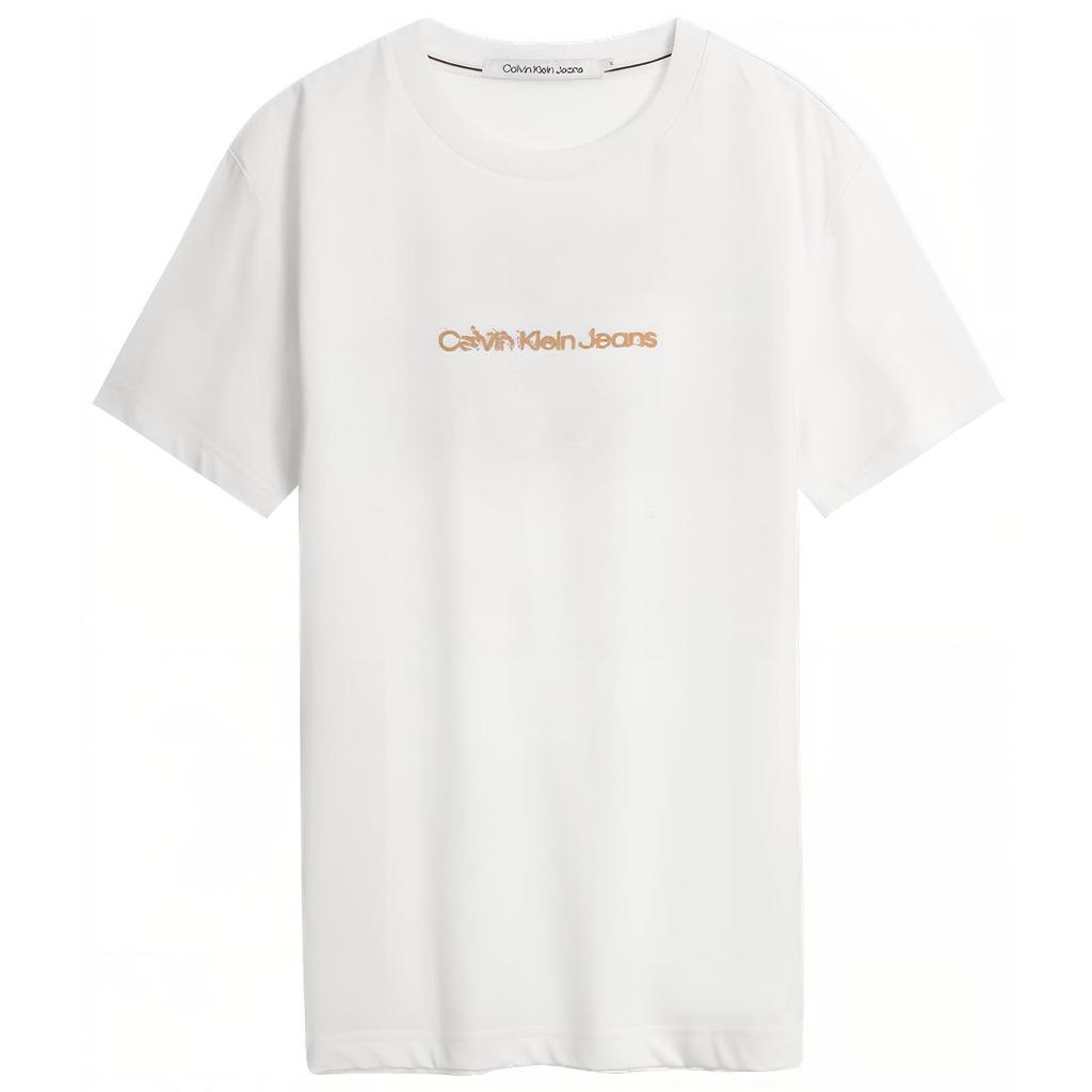 Calvin Klein Casual Cotton Colorful Letter Print Short Sleeve T-Shirt Unisex Tops White J400316YAF