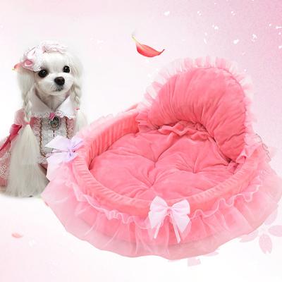 Niedliches Schleifen-Spitzen-Hundebett Kleine Welpenmatratzen Schlafmatte auf dem Boden Warme Matte Abnehmbarer Haustier-Hundekorb Haustierbetten Möbel