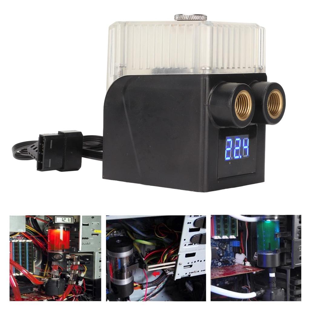 Computer Water Pump Temperature Gauge, Transparent Design, 12V 4-Pin Computer Cooling Pump G1/4 Cable for PC CPU Water Cooling (Black)