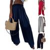 Женские повседневные брюки со средней посадкой и эластичной резинкой на талии, широкие брюки, однотонные спортивные свободные брюки длиной до пола, летние брюки