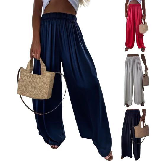 Женские повседневные брюки со средней посадкой и эластичной резинкой на талии, широкие брюки, однотонные спортивные свободные брюки длиной до пола, летние брюки