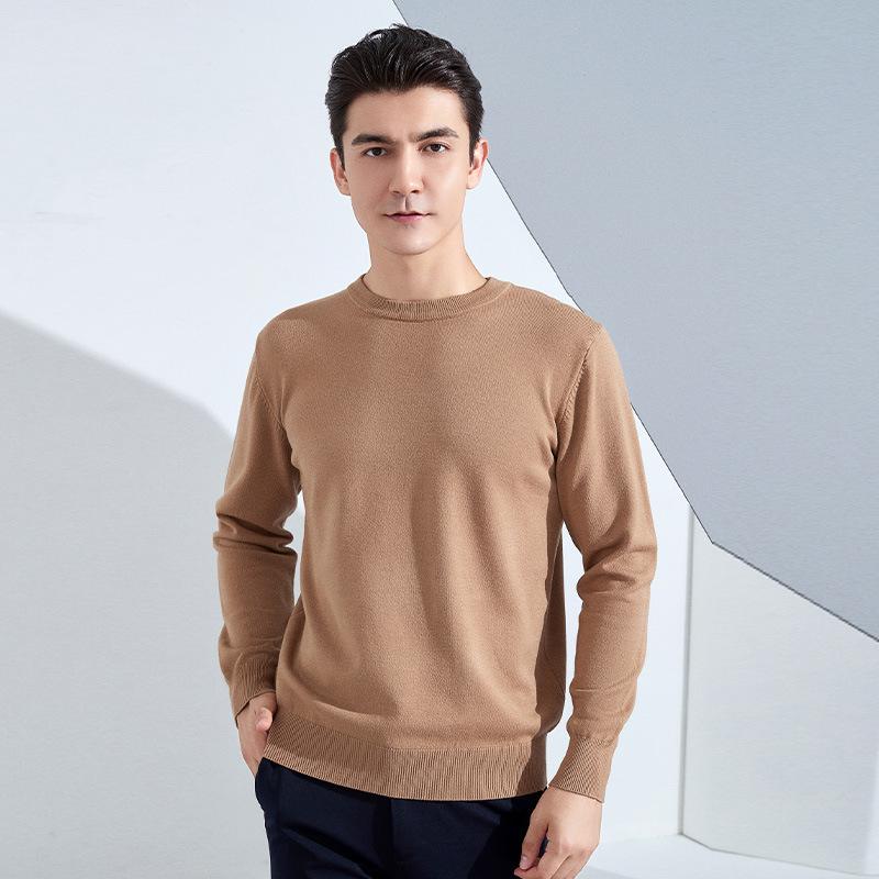 Autumn and Winter Men's Round Neck Loose Thickened Pullover Knit Sweater Solid Color Long-sleeved Short Section of Business Bottoming Warm Sweater