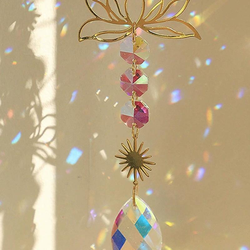 Lotus Shaped Crystal Sun Catcher Hanging Glass Rainbow Prism for Outdoor Garden Window Home Decor Housewarming Gift