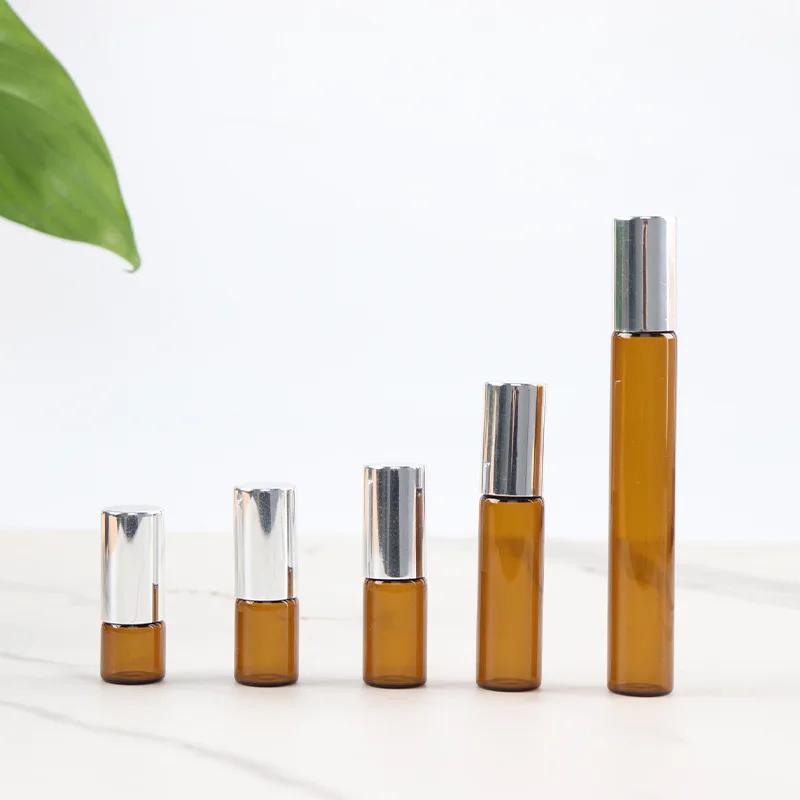5pcs 1/2/3/5/10ml Amber Roll On Roller Bottle for Essential Oils Refillable Perfume Bottle Deodorant Containers