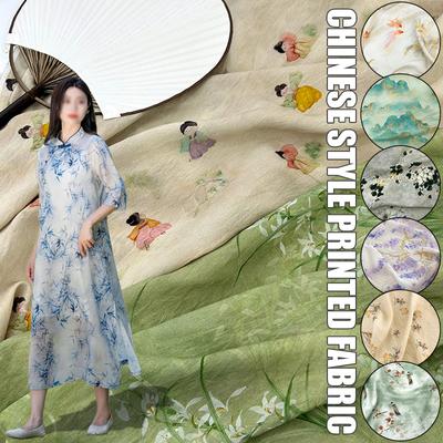 150X50cm Zomer Dunne Linnen Bedrukte Stof Nieuwe Chinese Stijl Jurk Stof Figuur Retro Nationale Cheongsam Hanfu Shirt Stof