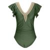 Women's Solid Color Belly Covering Fashionable V-Neck Bathing Suit Swim