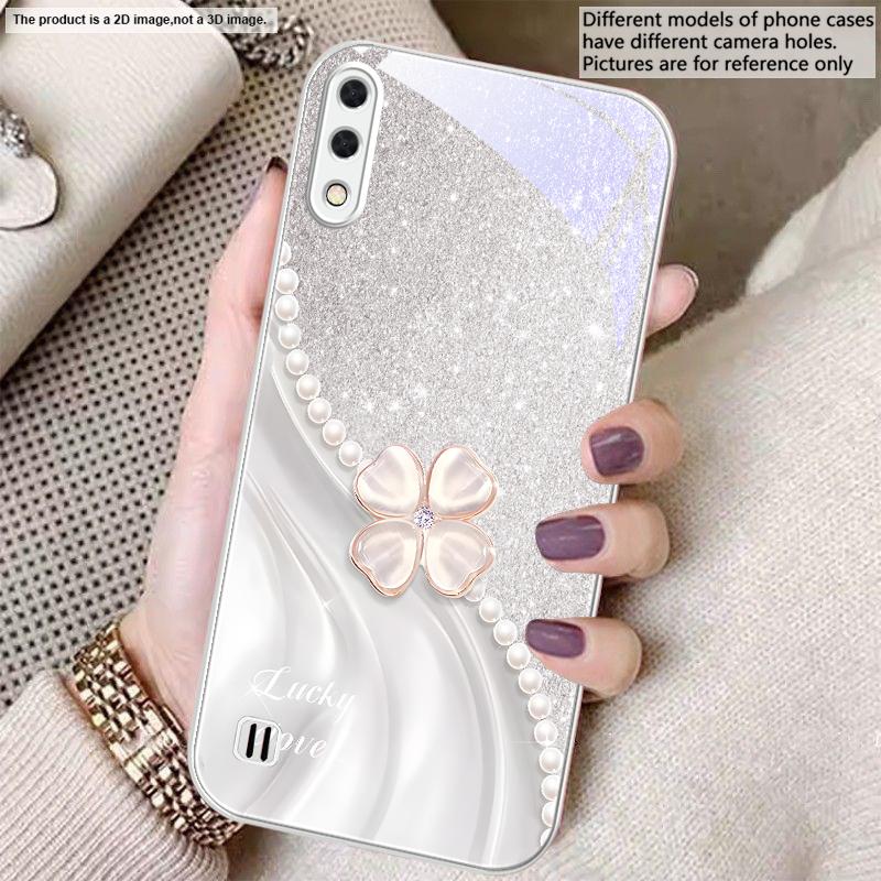 Pink four-leaf clovers For Samsung A01 A02 03 Core 04 05 06 10 12 13 14 5G 15 16 M02 12 Note 8 9 10 20 glass Ultra phone case