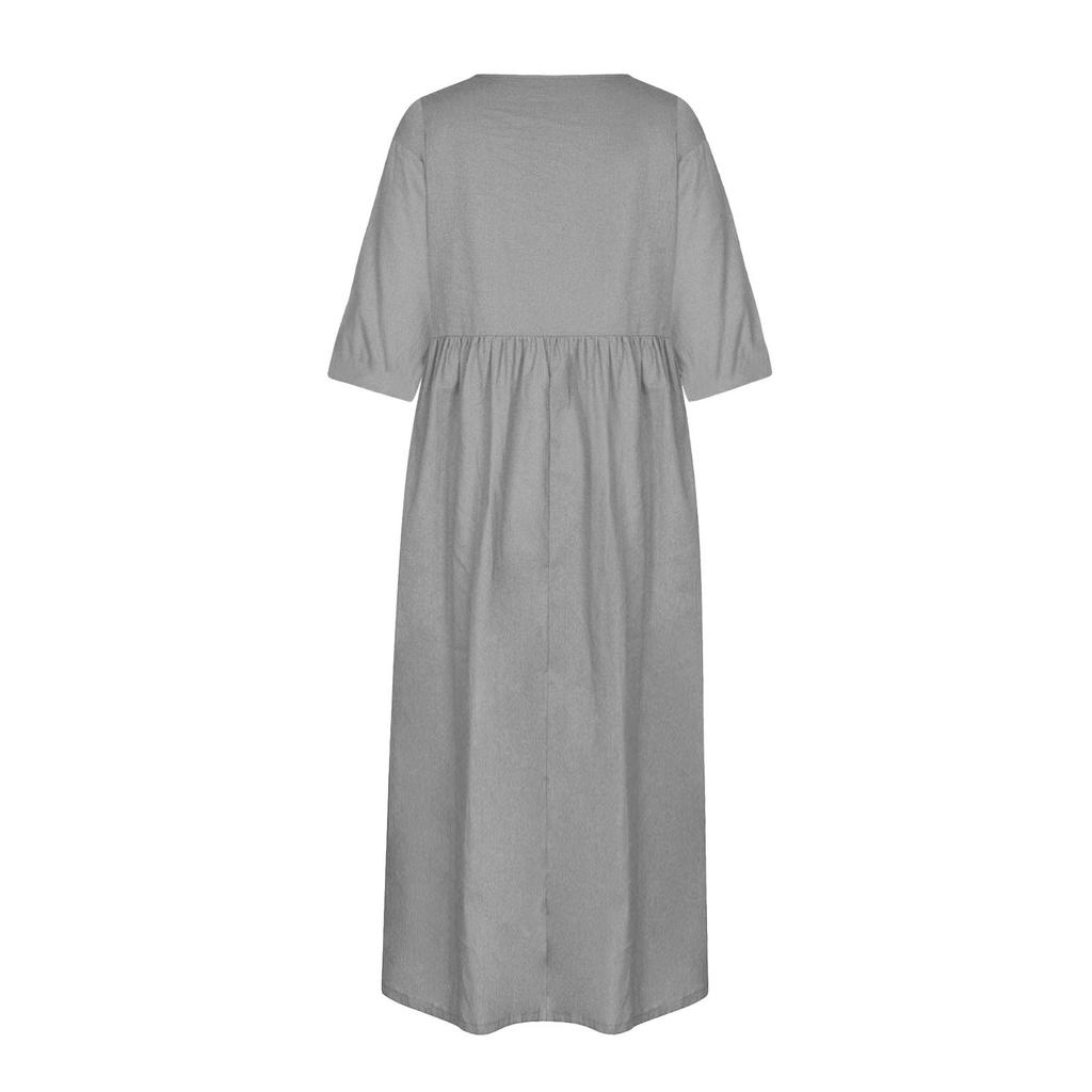 Women's Summer Color Round Neck Half Sleeve Casual Long Color Dress