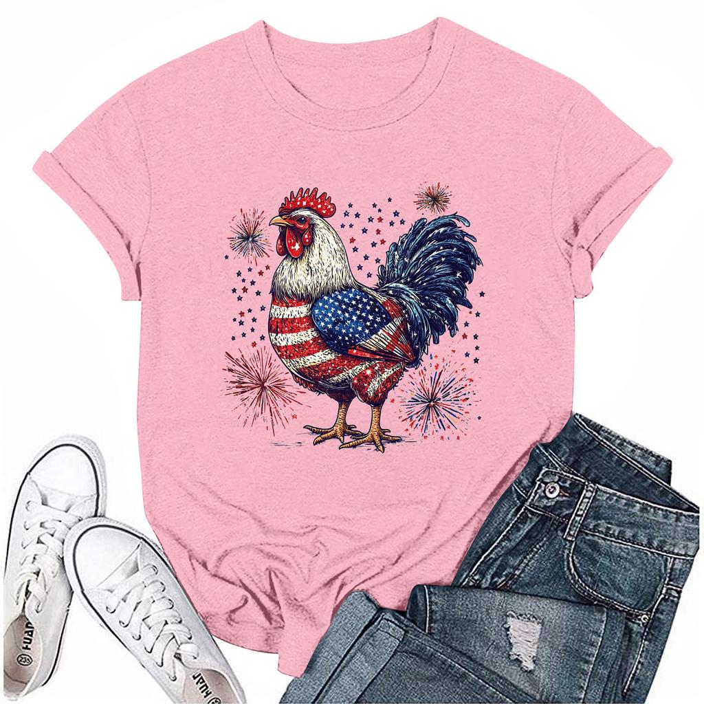 Damen Rundhals Casual Independence Day Bedrucktes Kurzarm T-Shirt Top