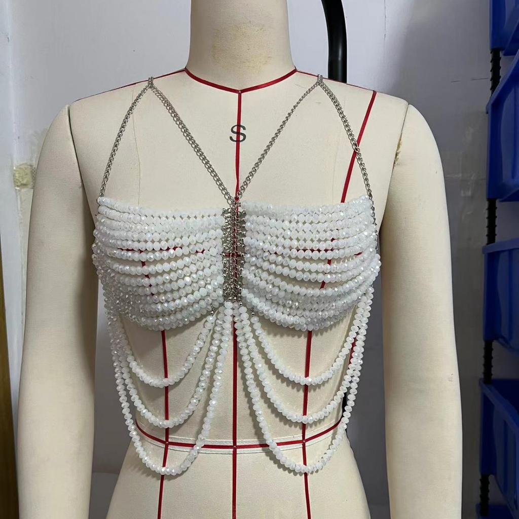 Weste, Mode, Perlen-BH, Hals-Top, Tanktop, Körperkette, Brustkette, 2025 Neuer Stil, Party-Accessoires, Bar-Kleidung