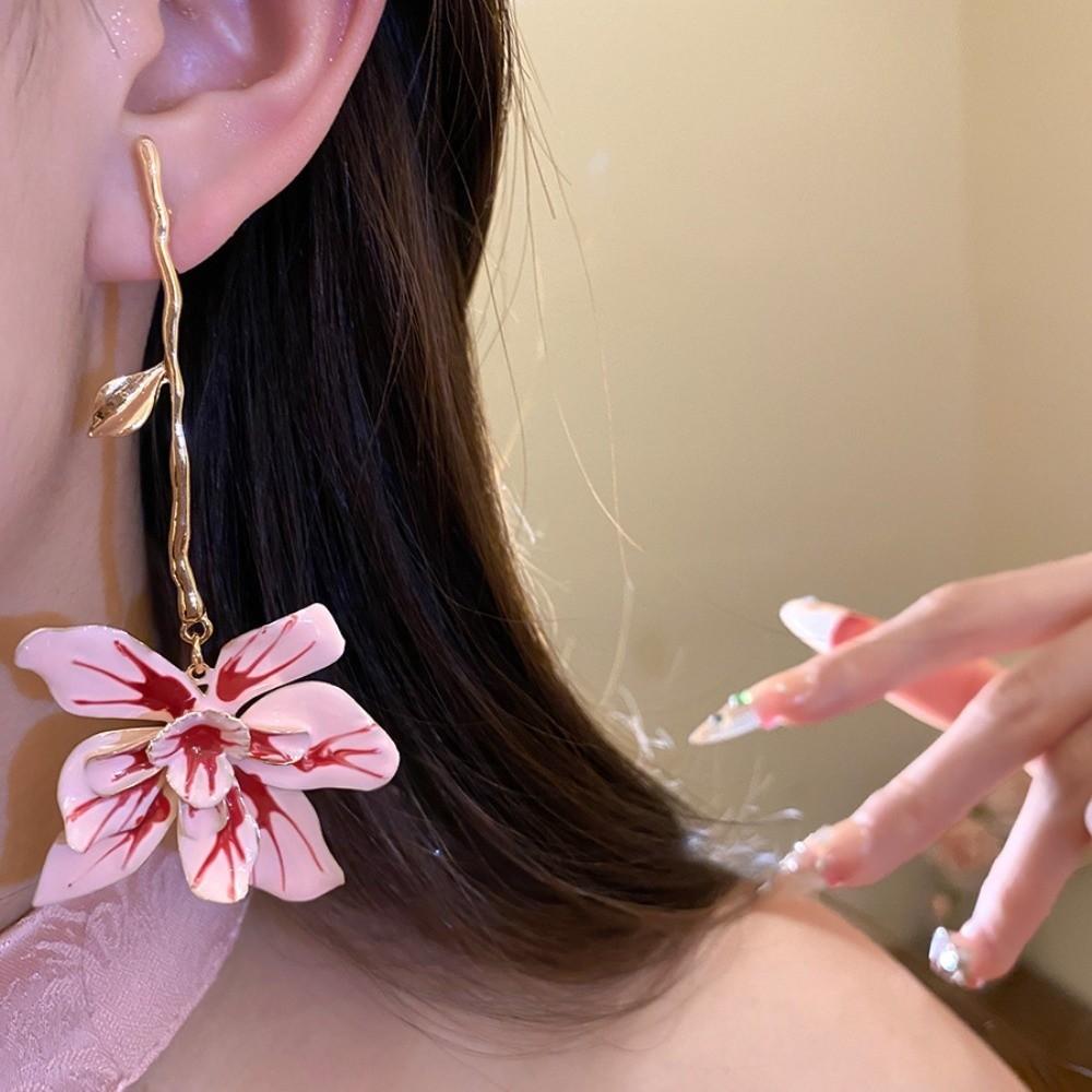 Duże Kwiatowe Emaliowane Kolczyki Wiszące z Kwiatami Cynk Stop Cynku Kolczyki Sztyfty Kolczyki z Kwiatowym Wisiorkiem Wakacje