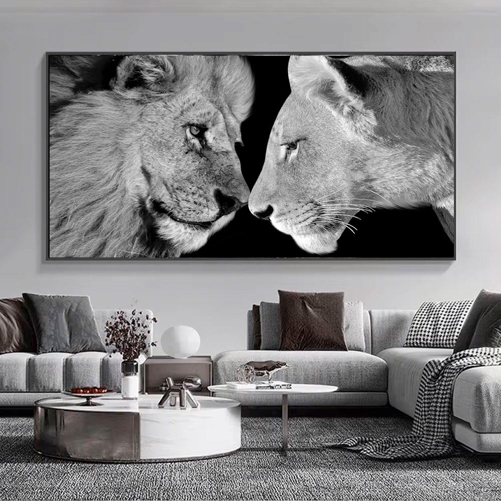 Black and White Wild Animal Lion Canvas Painting Lion Family Posters Prints Modern Wall Art Pictures for Living Room Home Decor