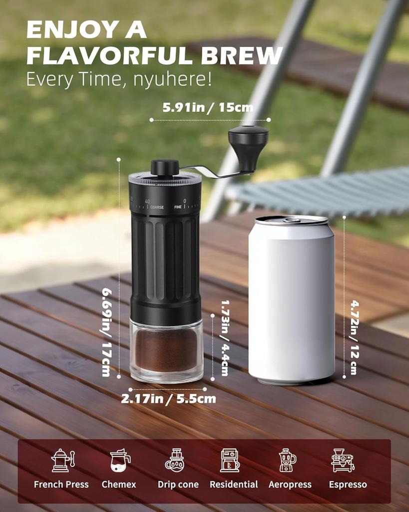 Manual Coffee Grinder with Ceramic Burr Handheld Hand Crank Espresso Grinder for Coarse Drip Fine Pour Over French Press