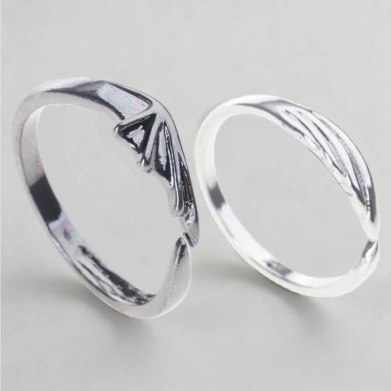 2Pieces Angel & Devil Couples Matching Ring Set Simplicity Adjustable for Women Men Engagement Marry Anniversary Lover