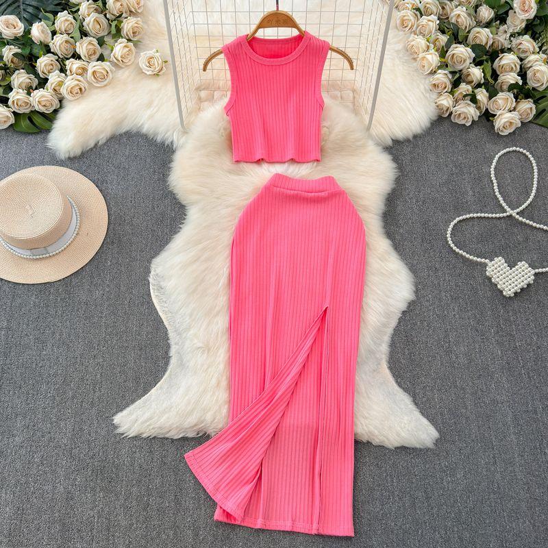 Elegant Socialite Sleeveless Split Sheath Fashion Suit