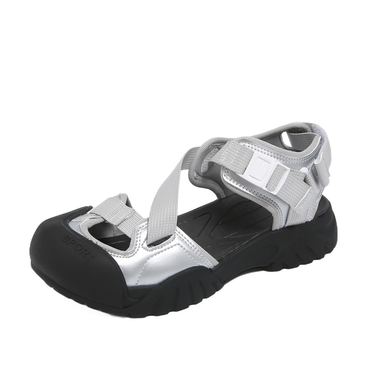 

2025 summer hollow ugly cute Mary Jane dad shoes women s 4CM platform strap Roman bag head sports sandals 39 срібний