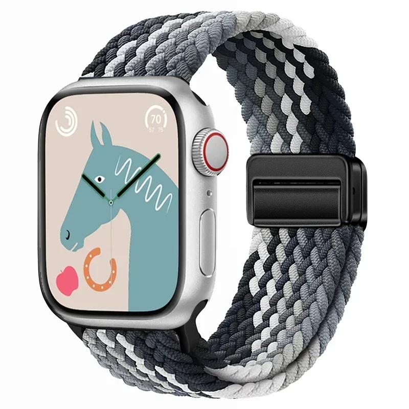 Nylon Band For Apple Watch Strap 44mm 40mm 45mm 46mm 49mm 41mm 38 Magnetic Braided Bracelet iWatch Series Se 7 6 8 9 10 Ultra 2