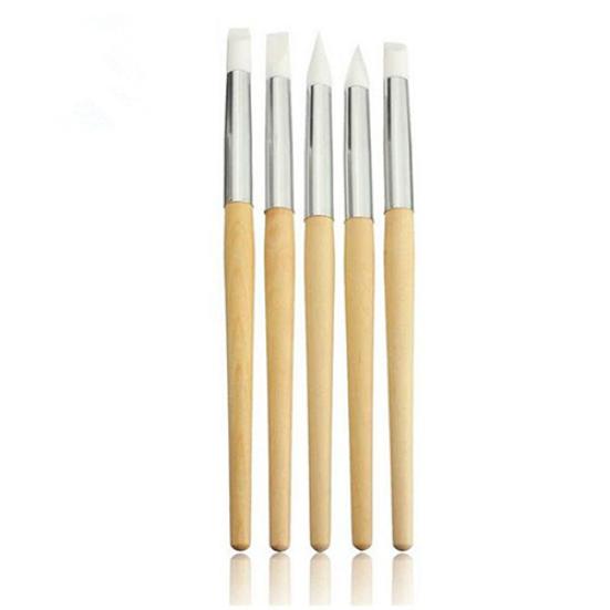 5Pcs Nail Art Tool Silicone Dotting Carving Emboss Craft Manicure Pen Brushes